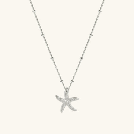 Silver Starfish Necklace With Bead Chain